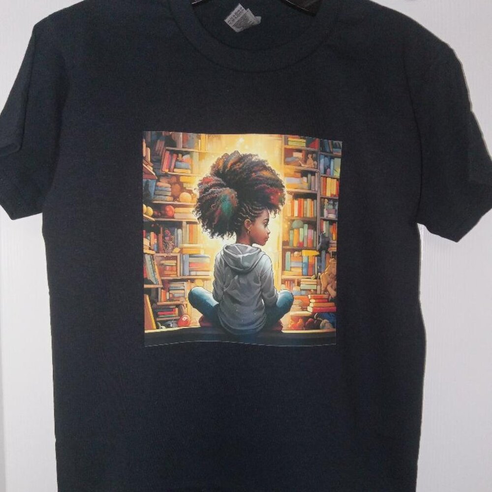 Black History Youth Fohawk Book Worm Graphic Print T-Shirt